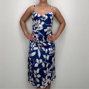 Blue and White Floral Midi Dress